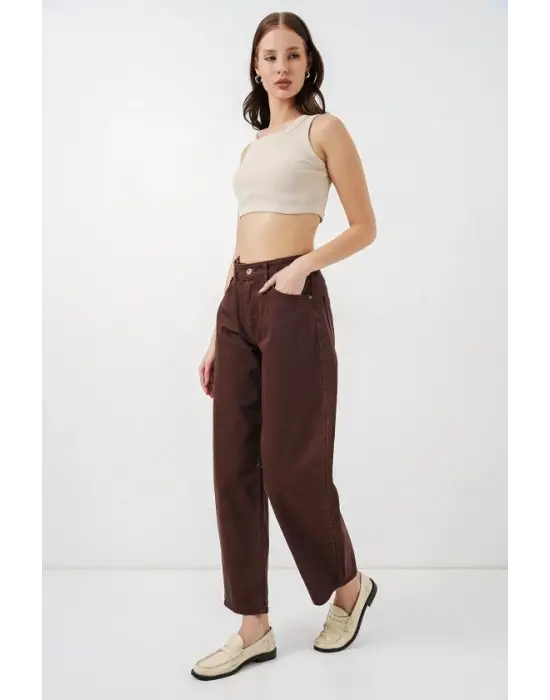 Yüksek Bel Kot Pantolon 30081 - Kahverengi