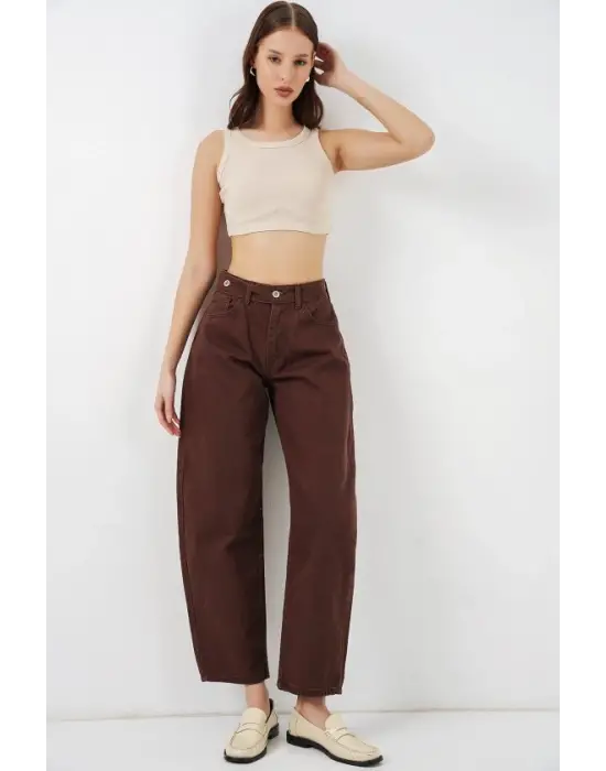Yüksek Bel Kot Pantolon 30081 - Kahverengi