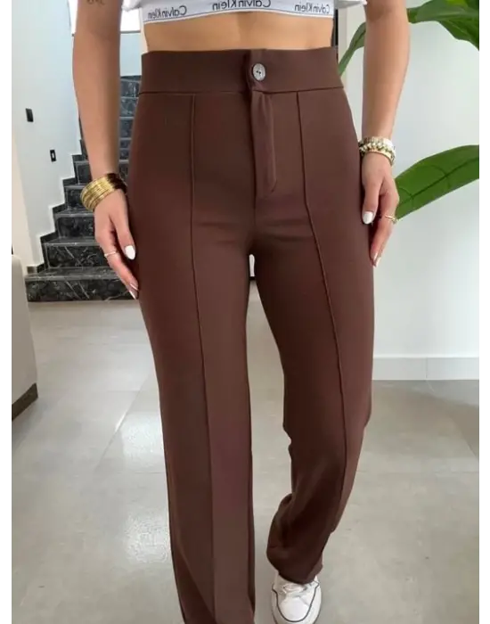 Omarı Yüksek Bel Likralı Krep Kumaş Pantolon