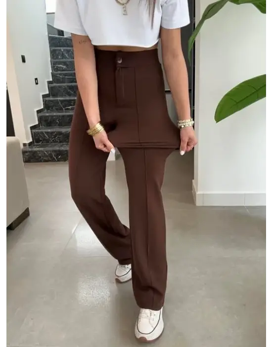 Omarı Yüksek Bel Likralı Krep Kumaş Pantolon