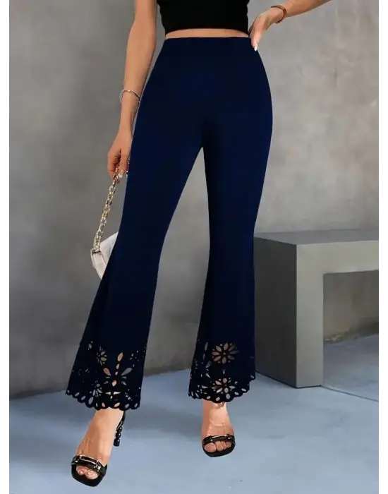 Omarı Yüksek Bel Lazer Kesim Detaylı Kadın Krep Pantolon