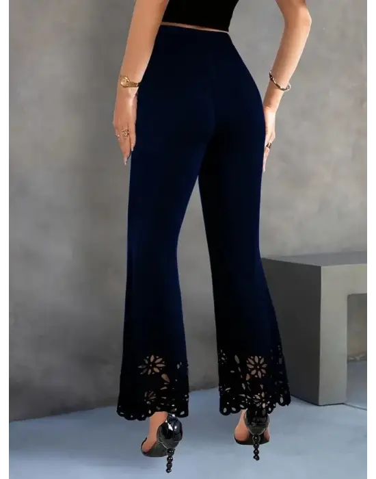 Omarı Yüksek Bel Lazer Kesim Detaylı Kadın Krep Pantolon