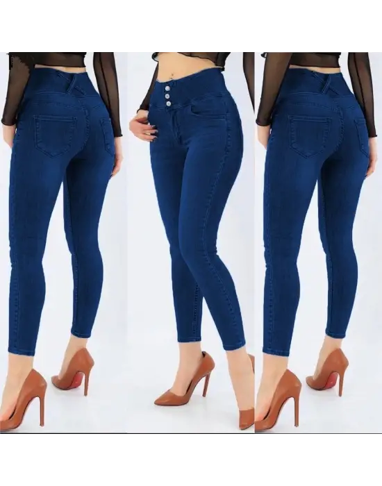 Omarı Yüksek Bel Likralı Jean Pantolon - Uzun Bacak