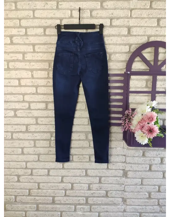 Omarı Yüksek Bel Likralı Jean Pantolon - Uzun Bacak