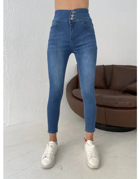 Yüksek Bel Likralı Jean Pantolon 90 Cm
