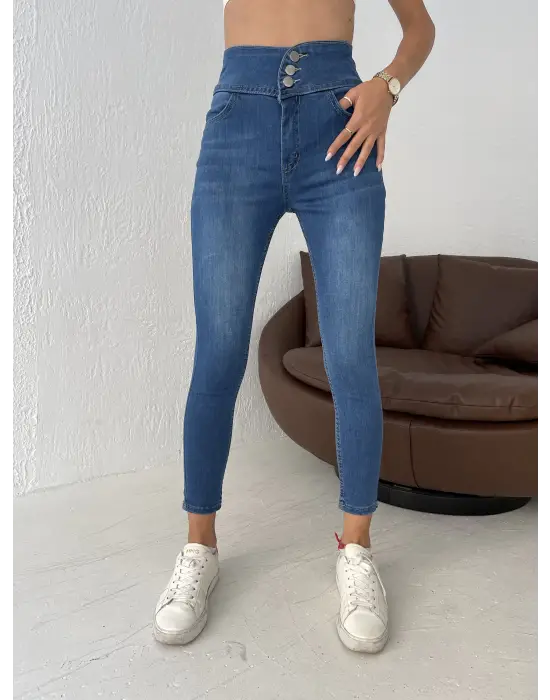 Omarı Yüksek Bel Likralı Jean Pantolon 90 Cm - Rahat ve Şık Seçenek