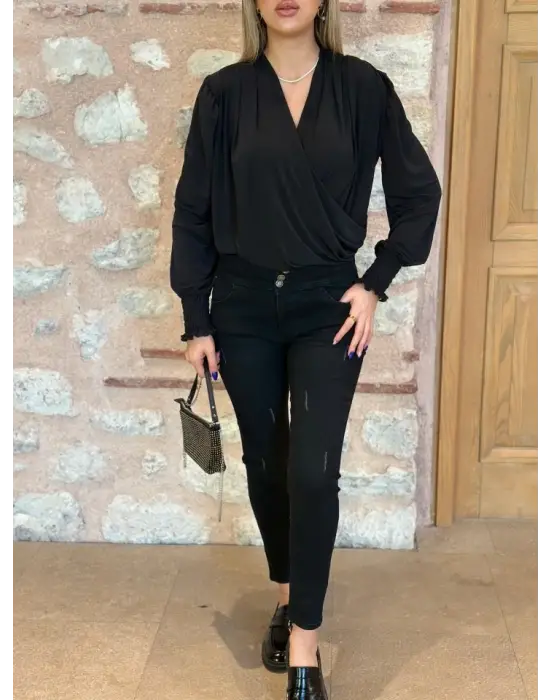 Yüksek Bel Likralı Jean Pantolon 90 Cm