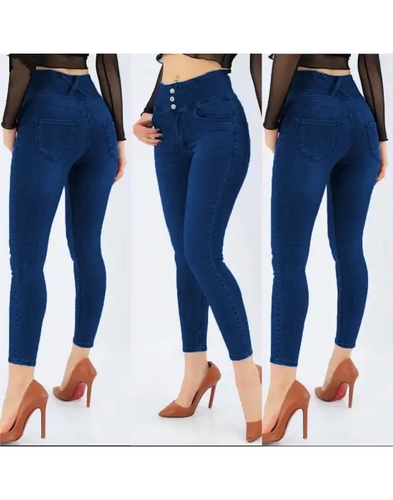 Yüksek Bel Likralı Jean Pantolon