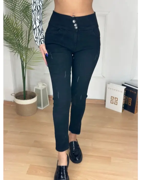 Yüksek Bel Likralı Jean Pantolon 90 Cm