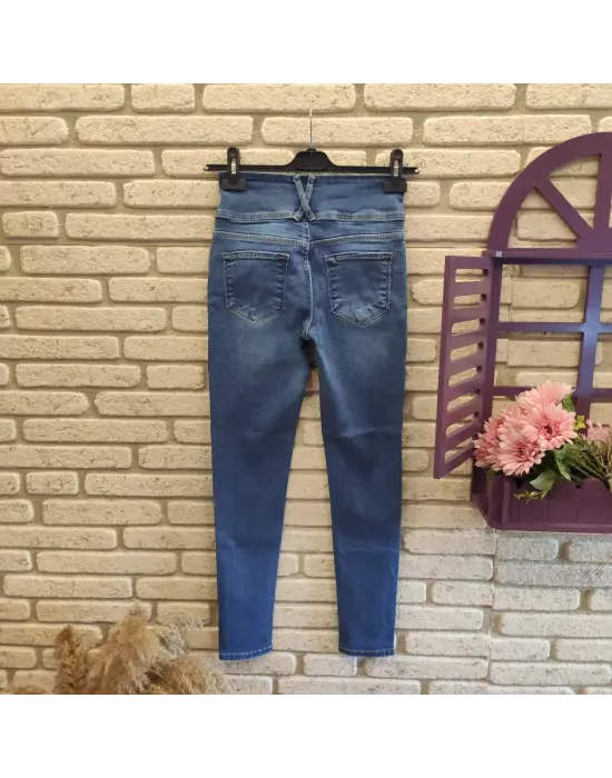 Yüksek Bel Likralı Jean Pantolon 90 Cm
