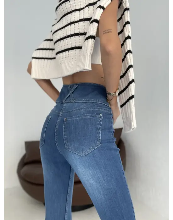 Yüksek Bel Likralı Jean Pantolon 90 Cm