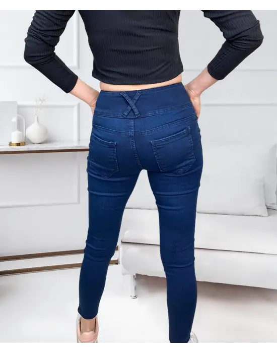 Omarı Yüksek Bel Likralı Jean Pantolon - Uzun Bacak