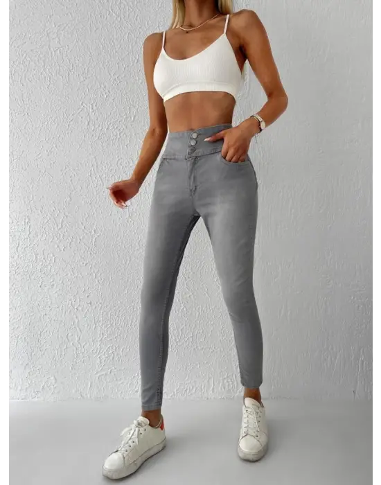 Omarı Esnek ve Şık Yüksek Bel Jean Pantolon