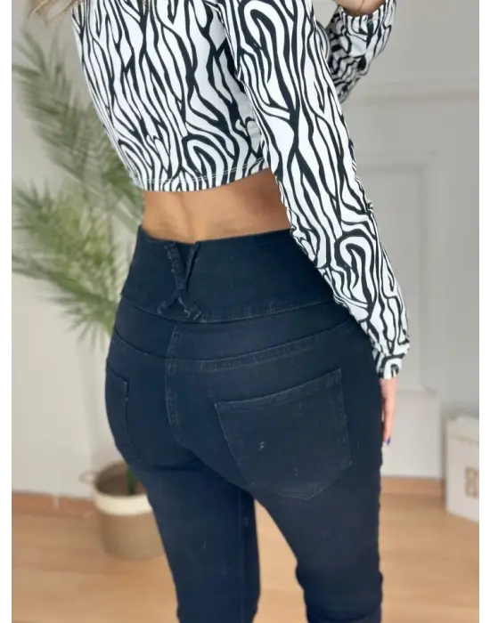Yüksek Bel Likralı Jean Pantolon 90 Cm