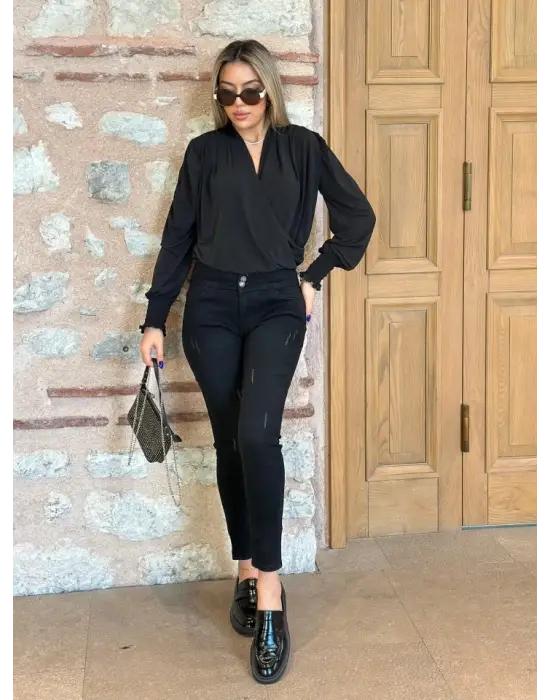 Yüksek Bel Likralı Jean Pantolon 90 Cm