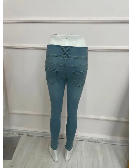 Yüksek Bel Likralı Jean Pantolon 90 Cm