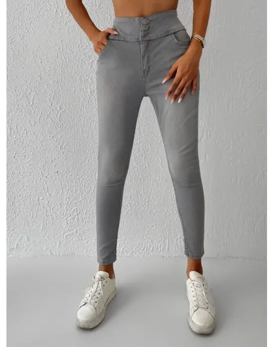 Omarı Esnek ve Şık Yüksek Bel Jean Pantolon