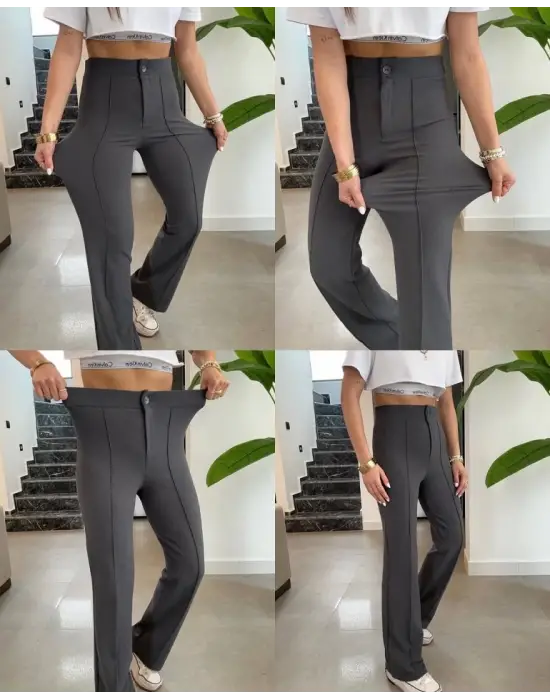 Omarı Yüksek Bel Full Likralı Krep Kumaş Pantolon