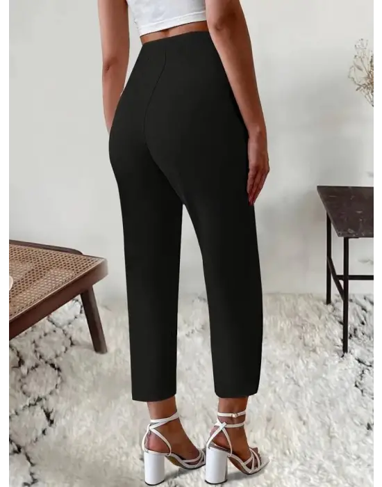 Omarı Yüksek Bel Önden Fermuarlı Kadın Krep Pantolon