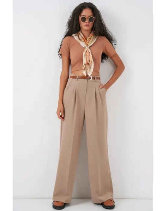 Yüksek Bel Palazzo Pantolon 30051 - Bej