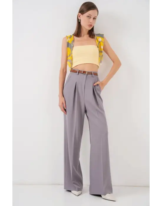 Yüksek Bel Palazzo Pantolon 30051 - Gri