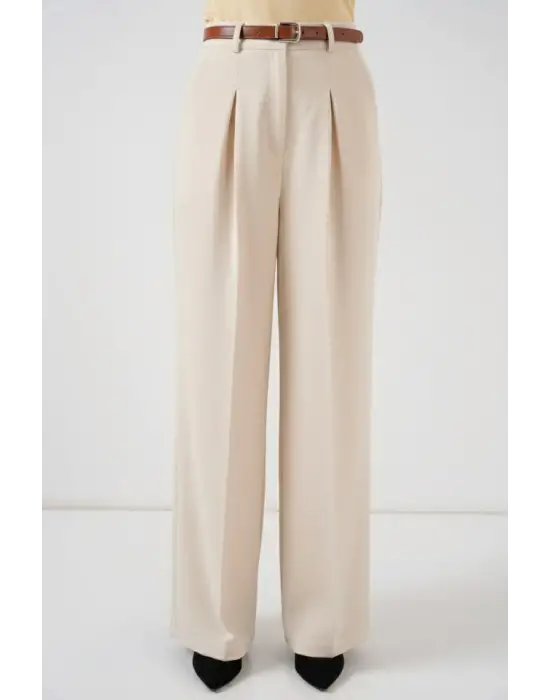 Yüksek Bel Palazzo Pantolon 30051 - Krem