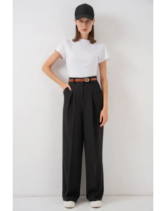 Yüksek Bel Palazzo Pantolon 30051 - Siyah