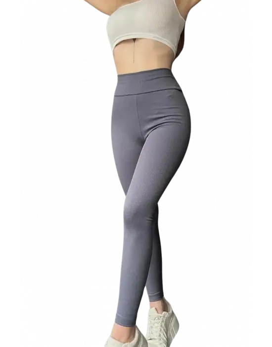 Yüksek Bel Şardonlu Tayt -GRİ