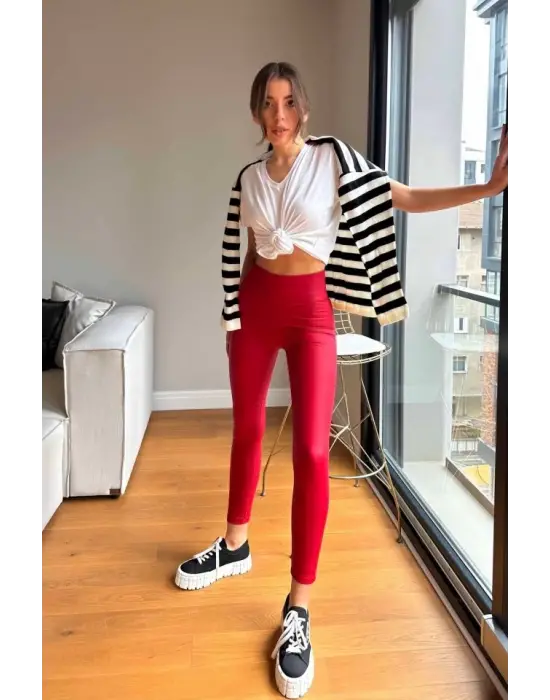 Omarı Kadın Yüksek Bel Toparlayıcı Tayt - Şardonlu İçi Şık Tasarım