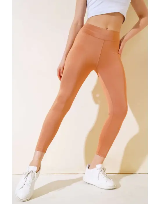 Omarı Yüksek Bel Esnek Taba Disco Tayt