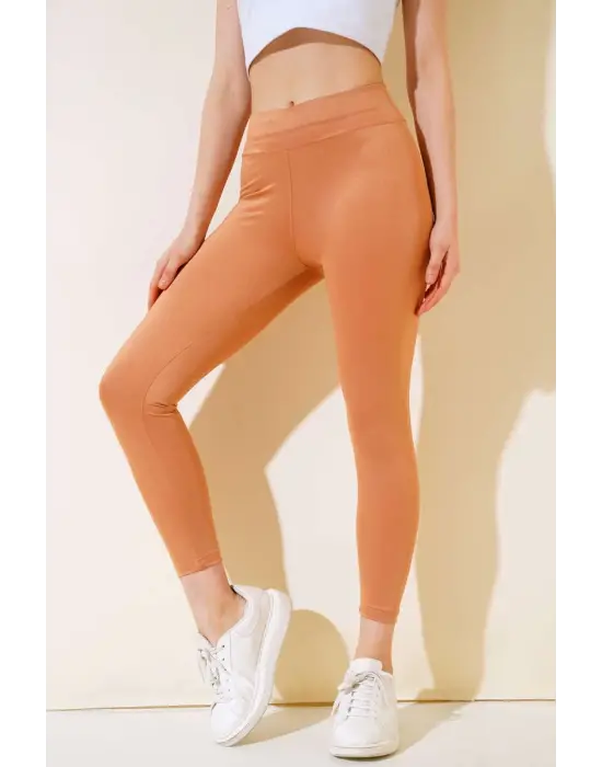 Omarı Yüksek Bel Esnek Taba Disco Tayt