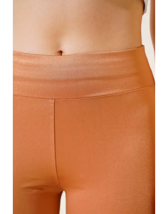 Omarı Yüksek Bel Esnek Taba Disco Tayt