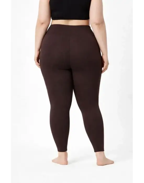 Yüksek Bel Toparlayıcı Likralı Dalgıç Spor Tayt Esnek Battal Büyük Beden - Kahverengi