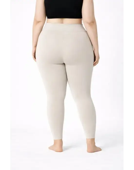 Yüksek Bel Toparlayıcı Likralı Dalgıç Spor Tayt Esnek Battal Büyük Beden - Taş