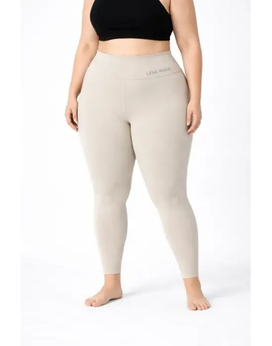 Esnek Yüksek Bel Spor Tayt - Taş