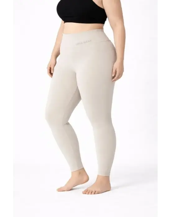 Esnek Yüksek Bel Spor Tayt - Taş