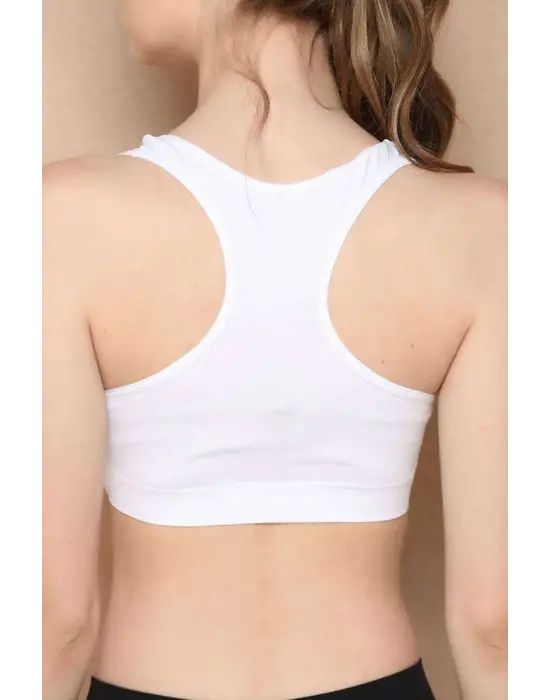 Omarı Geniş Askılı Kadın Destekli Sporcu Büstiyer Beyaz Sütyen