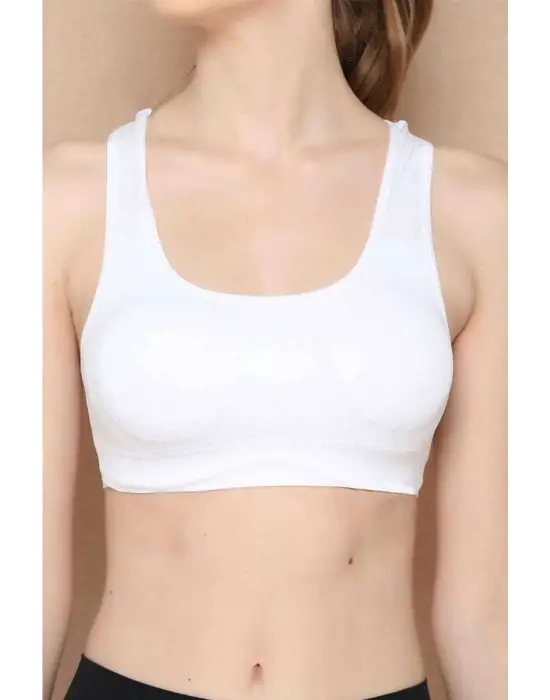 Omarı Geniş Askılı Kadın Destekli Sporcu Büstiyer Beyaz Sütyen