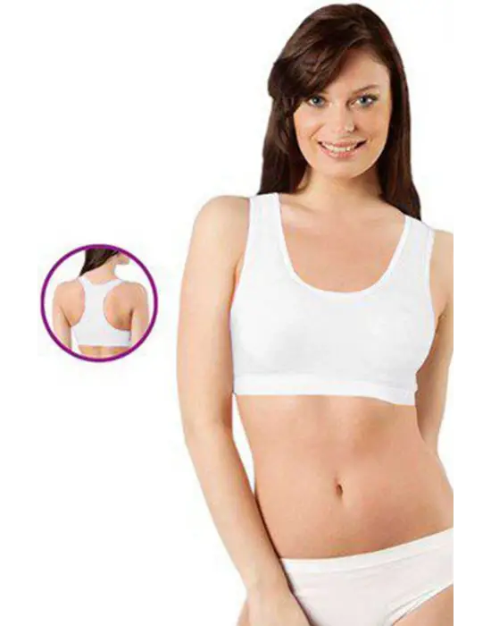 Omarı Geniş Askılı Kadın Destekli Sporcu Büstiyer Beyaz Sütyen