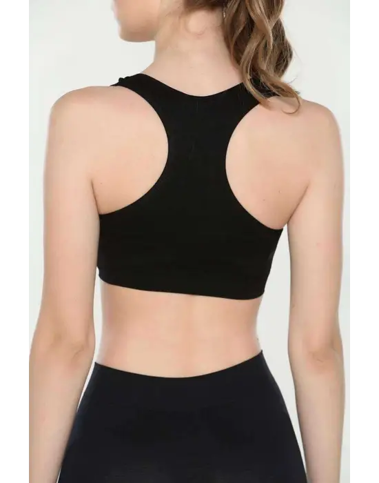 Omarı Geniş Askılı Destekli Siyah Sporcu Büstiyer