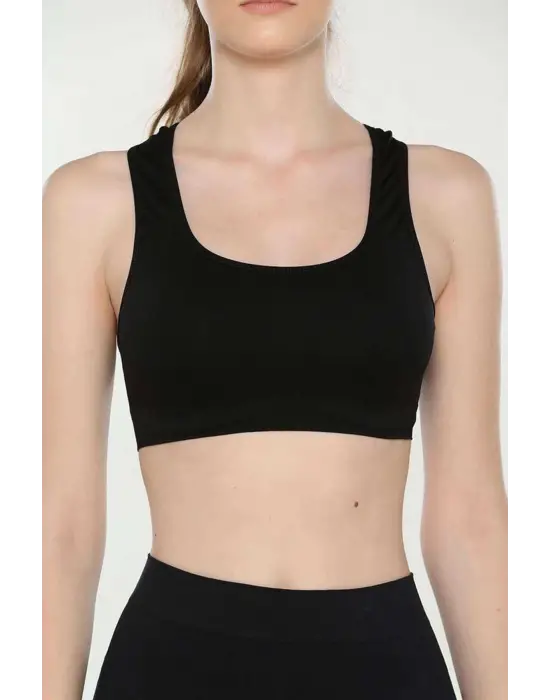 Omarı Geniş Askılı Destekli Siyah Sporcu Büstiyer