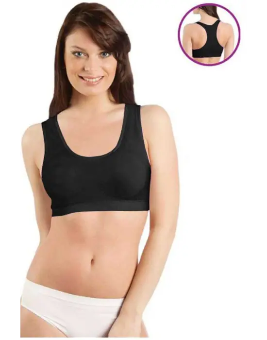 Omarı Geniş Askılı Destekli Siyah Sporcu Büstiyer