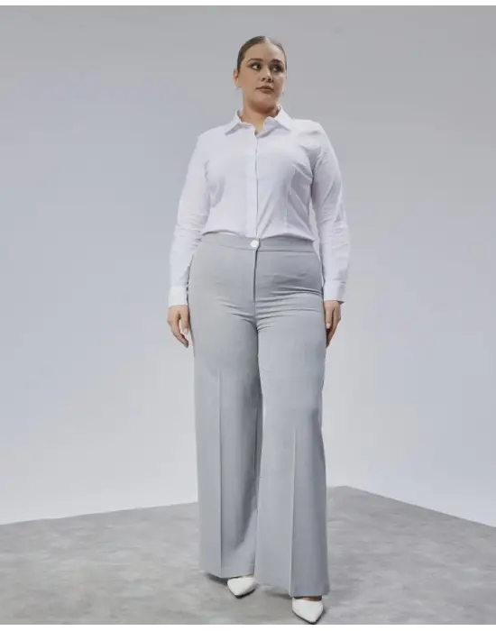 Omarı Esnek Bel Detaylı Battal Pantolon