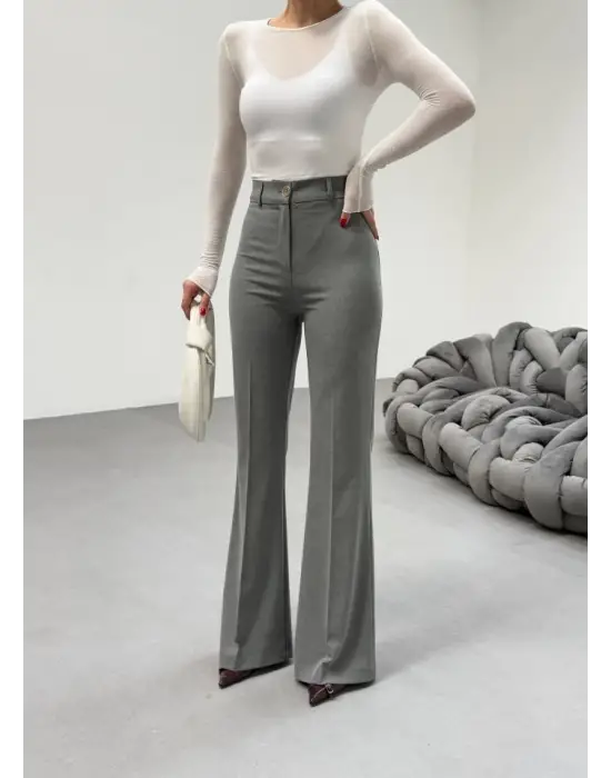 Omarı Esnek Viskon Ispanyol Paça Pantolon