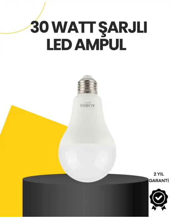 Yüksek Işık Güçlü Şarjlı Led Ampul E27 30w Enerji Tasarruflu