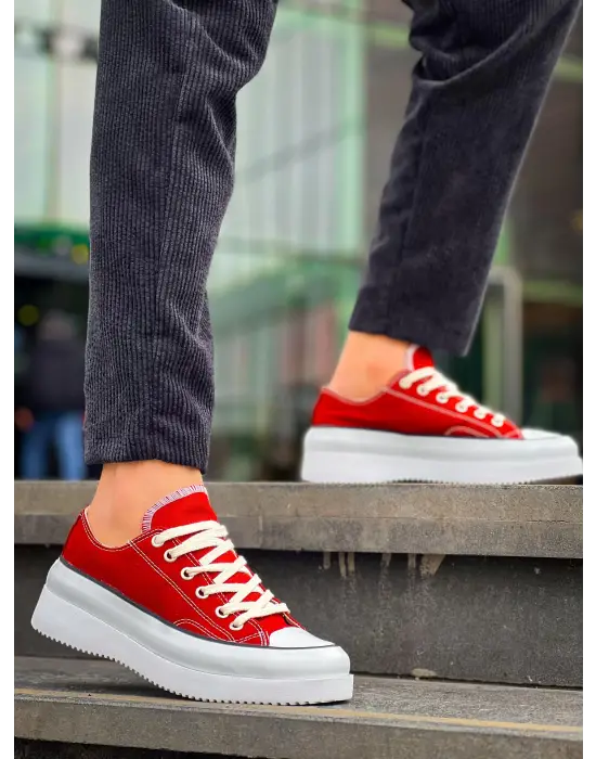 Omarı Yüksek Taban Bordo Keten Beyaz Spor Ayakkabı