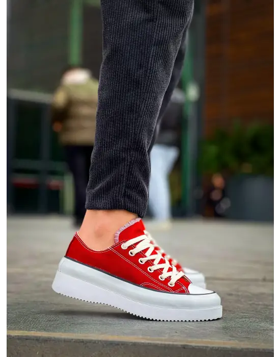 Omarı Yüksek Taban Bordo Keten Beyaz Spor Ayakkabı