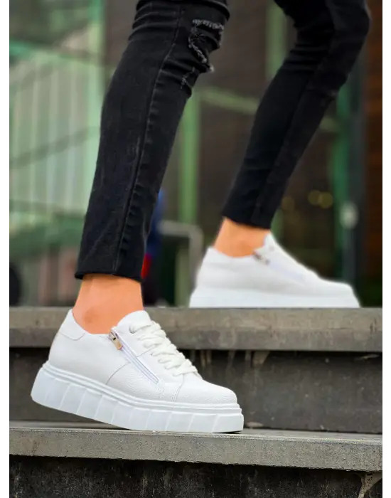 Omarı Beyaz Yüksek Taban Günlük Spor Ayakkabı