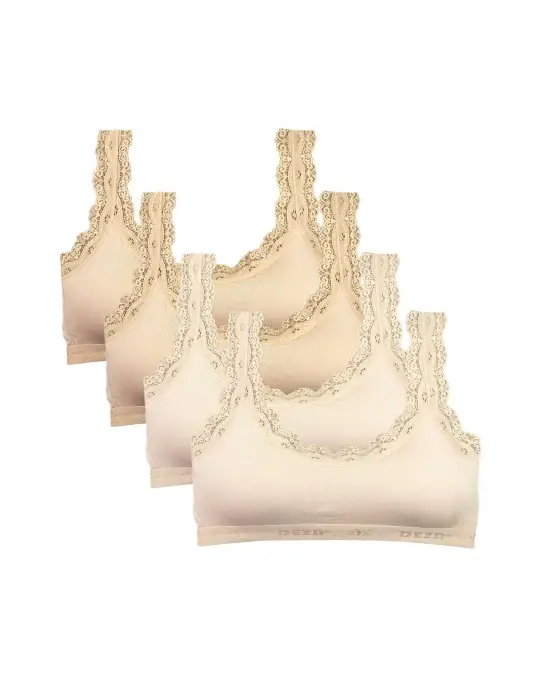 Omarı Dantel Nakışlı Bambu Kadın Büstiyer - Ten Krem