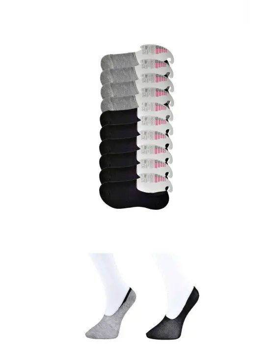 Omarı Çiftli Siyah ve Gri Kadın Babet Çorap Seti